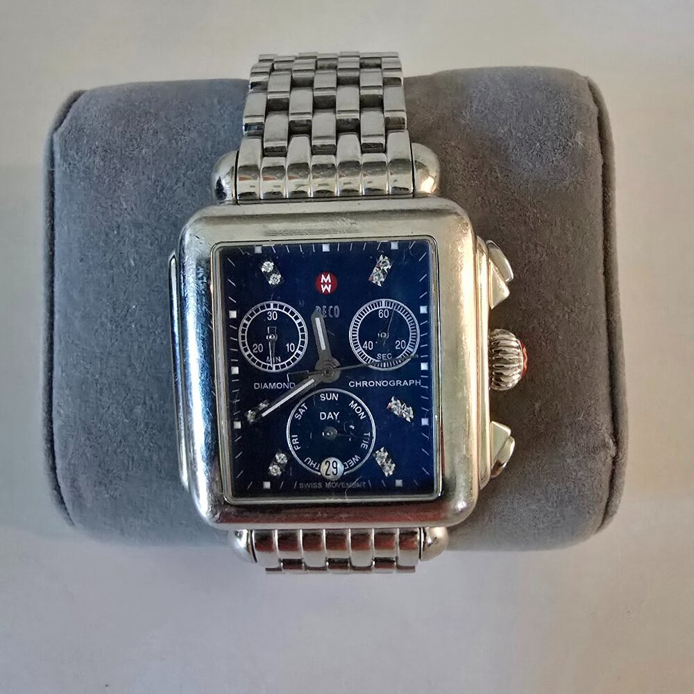 Michele Diamond Deco Blue Mother of Pearl  Chronograph Watch